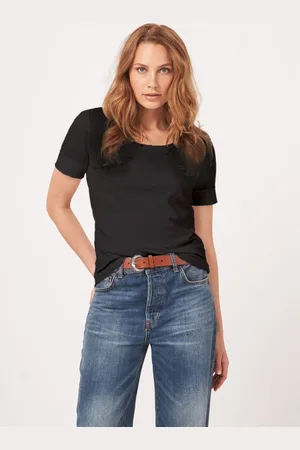 REPEAT cashmere Dames T-shirt met opgerolde mouwen