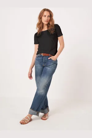 REPEAT cashmere Basic dames T-shirt met ronde hals