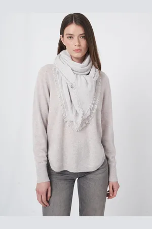 REPEAT cashmere Driehoekige cashmere sjaal met franjes