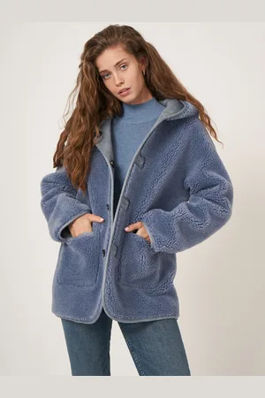 REPEAT cashmere Middellang omkeerbare jas met capuchon van teddy wol