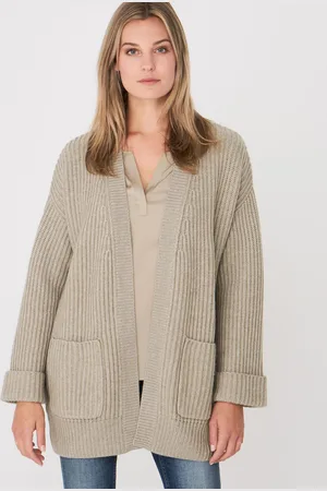 REPEAT cashmere Oversized grof ribgebreid vest met voorzakken