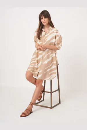 REPEAT cashmere Jurk met print van linnen-mix