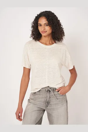 REPEAT cashmere Loose fit Linnen T-shirt met zichtbare naad