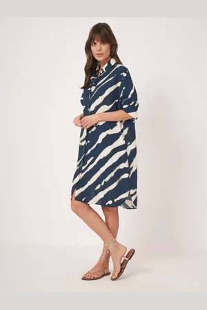 REPEAT cashmere Jurk met print van linnen-mix