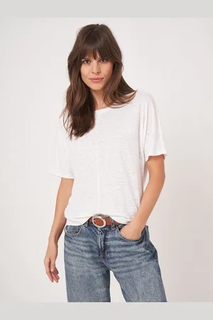 REPEAT cashmere Loose fit Linnen T-shirt met zichtbare naad