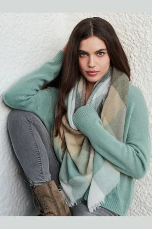 REPEAT cashmere Vierkante sjaal van cashmere melange met ruitpatroon