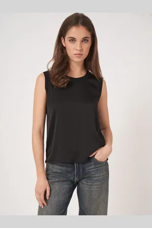 REPEAT cashmere Zijden top met ribgebreid detail