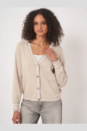 REPEAT cashmere Vest strependetail en zakken in katoenmix