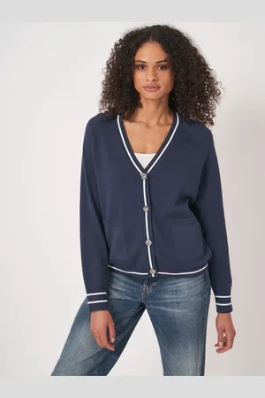 REPEAT cashmere Vest strependetail en zakken in katoenmix