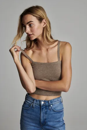 REPEAT cashmere Kort gebreid topje met spaghettibandjes van cashmere