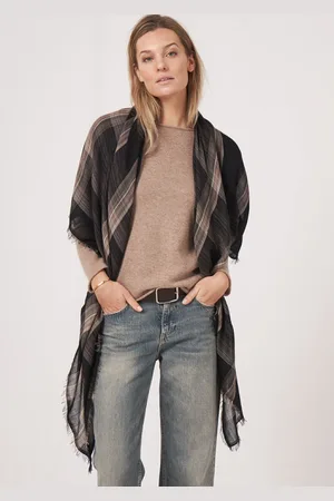 REPEAT cashmere Vierkante sjaal van cashmere mix met ruitjesprint en franjezoom