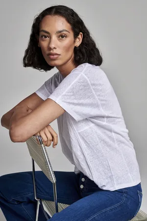 REPEAT cashmere Linnen T-shirt met details opzij