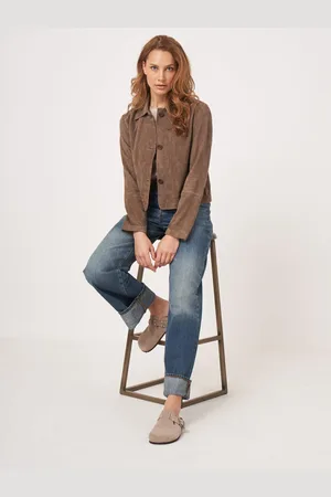 REPEAT cashmere Suède jasje met kraag en knopen