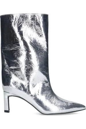 Sacha Zilveren metallic enkellaarsjes met hak