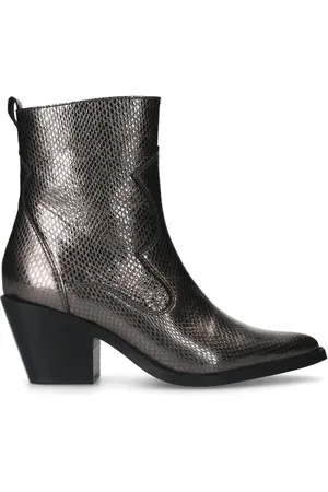 Sacha Zilveren leren croco western enkellaarsjes