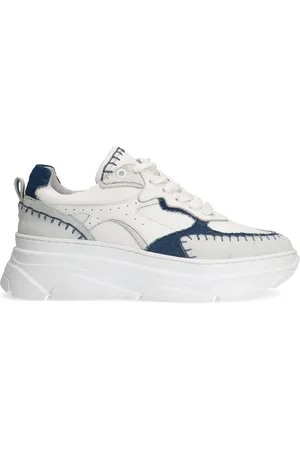Sacha Witte leren chunky sneakers met denim details