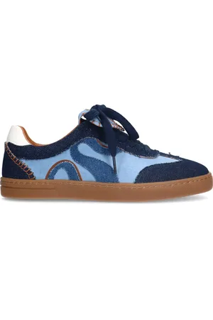 Sacha Blauwe suède sneakers met denim details