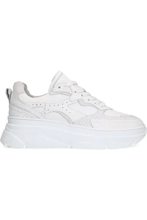 Sacha Witte leren chunky sneakers met croco details