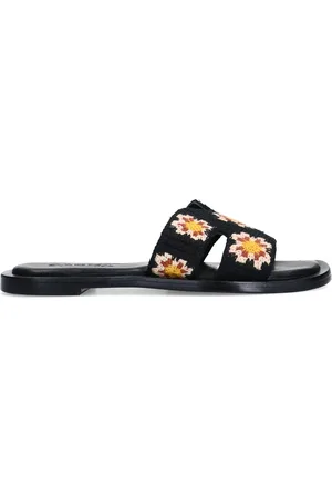 Sacha Zwarte slippers met bloemen embroidery