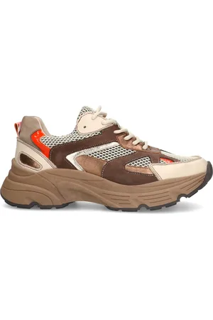 Sacha Bruine leren sneakers met bronzen details