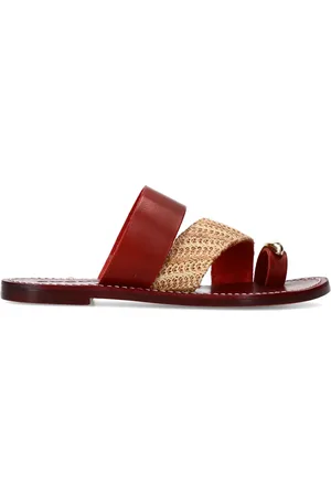 Sacha Burgundy leren slippers met goudkleurig detail