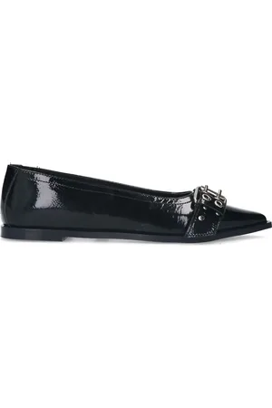Sacha Zwarte leren buckle ballerina