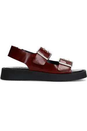 Sacha Bruine leren plateau sandalen met zilverkleurige buckles