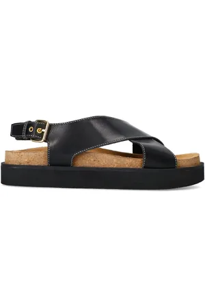 Sacha Zwarte leren plateau sandalen
