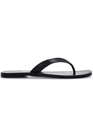 Sacha Zwarte leren teenslippers