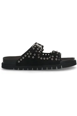 Sacha Zwarte suède slippers met gespen