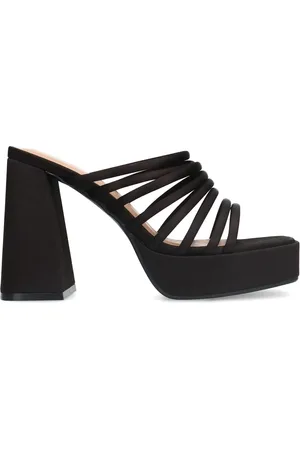 Sacha Zwarte satin sandalen met plateau hak