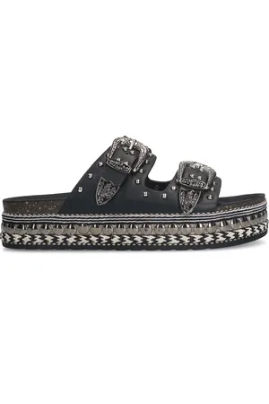 Sacha Zwarte plateau slippers met buckles
