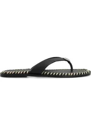 Sacha Zwarte leren slippers met zilverkleurig detail