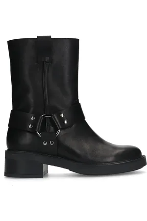 Sacha Zwarte biker enkelboots met zilverkleurige buckle