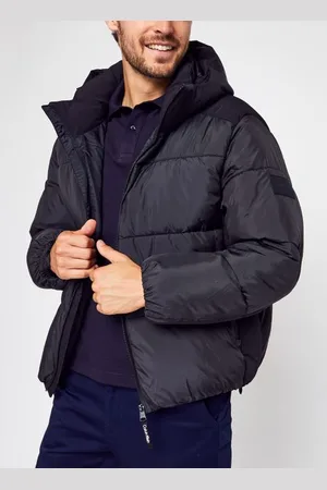 Calvin Klein Mix Media Quilt Jacket Hood by