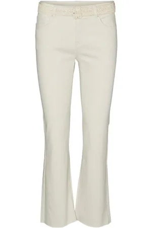 VERO MODA Vmsheila Mr Kick Flare Belt Ecru Jeans by