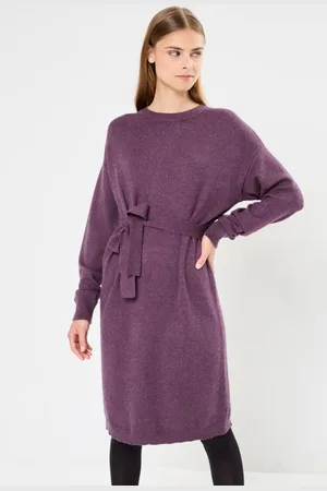 VILA VIRIL O-NECK L/S BELT KNIT DRESS - NOOS by