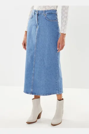SELECTED Slferin Hw Long Flar Mid Blu Denim Skirt by