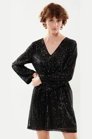 VILA Viglitas Deep V-Neck L/S Sequin Dress by