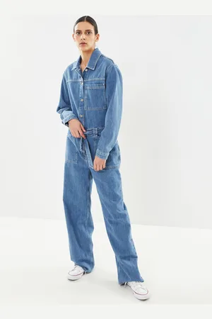 SELECTED Slfmarley Ls Mid Blue Denim Jumpsuit by