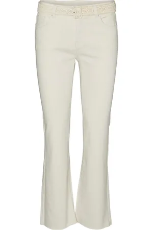VERO MODA Vmsheila Mr Kick Flare Belt Ecru Jeans by