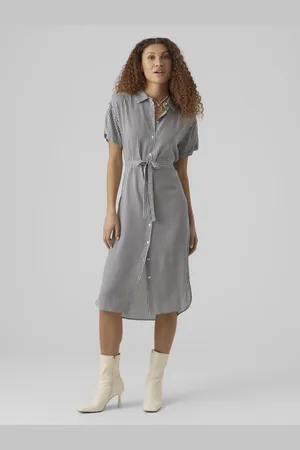 VERO MODA Vmbumpy Ss Calf Shirt Dress Wvn Ga Noos by