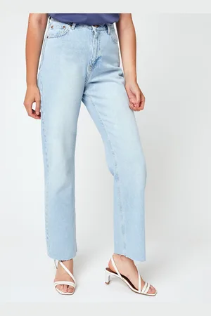 NA-KD Straight High Waist Raw Hem Jeans by