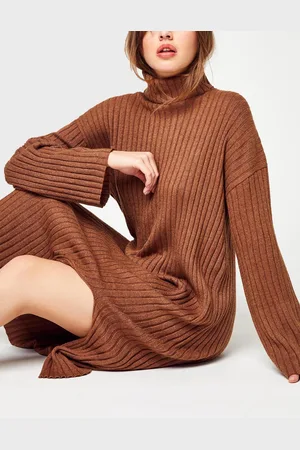 VILA Viril Rollneck L/S Slit Knit Dress/L by