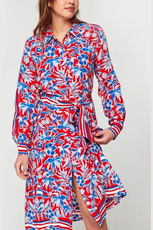 Tommy Hilfiger Vis Scarf Knee Shirt Dress LS by