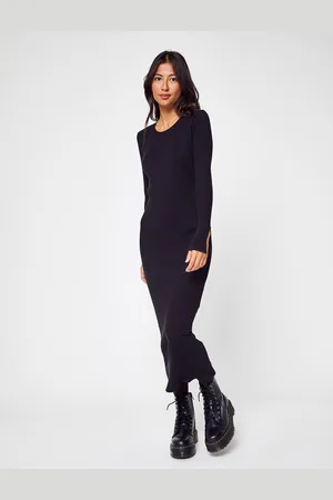 Knowledge Cotton Apparal Rib crew Lenzing™ neck slit dress by