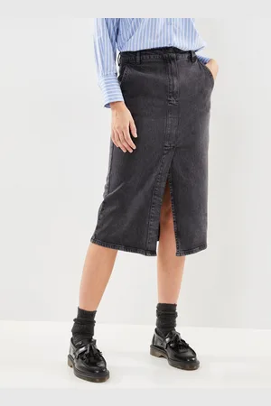 SELECTED Slfcali Hw Midi Dark Grey Denim Skirt by
