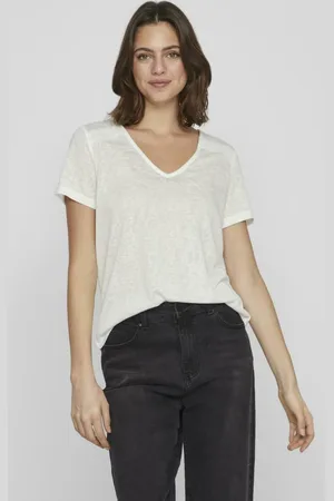 VILA VIAMER V-NECK S/S LACE DETAIL TOP by