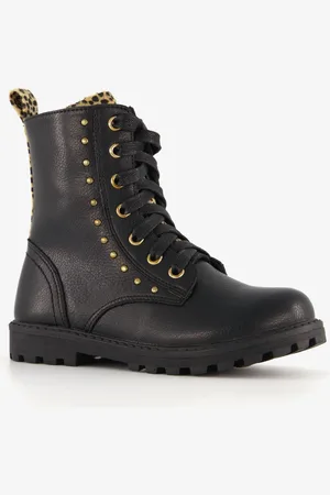 Blue Box Zwarte meisjes veterboots gouden studs