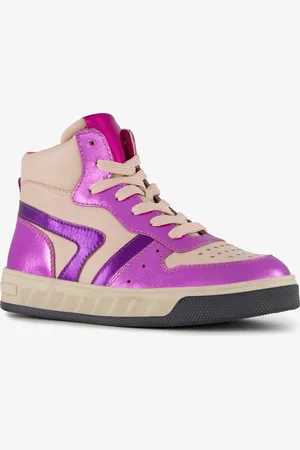 Groot Hoge leren meisjes sneakers beige
